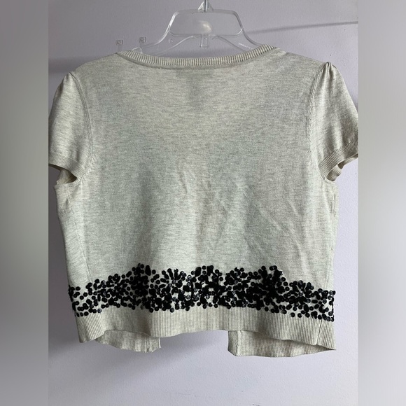 INC Women’s Sweater, Large, Ecru/Black, Sequins, Capped Sleeves, Cropped - Picture 4 of 4